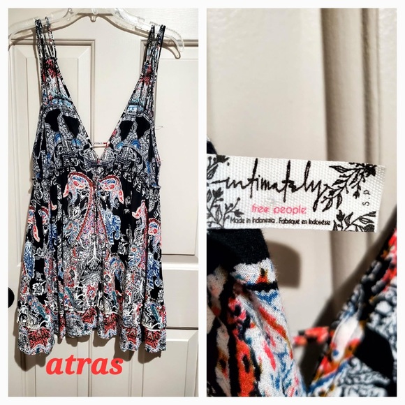 Free People Black Multi-Paisley Spaghetti Strap Mini Dress - Picture 3 of 3